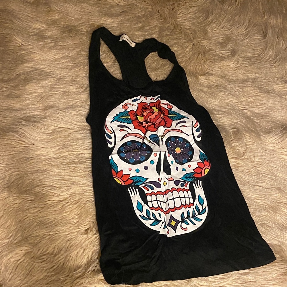 Black Racerback Tank Top with Colorful Sugar Skull Graphic🌹☠️